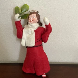 Simpich Angel Ornament Girl in Red with Greenery - Picture 1 of 4