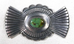 NAVAJO MARY CAYATINETO STERLING TURQUOISE Stamped HANDMADE Vintage PIN - Picture 1 of 3