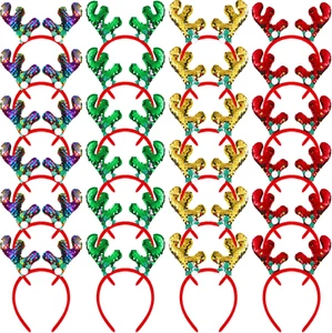 24 Pcs Christmas Reindeer Headbands,Antler Costume Headwears Bulk Shiny Head Top - Picture 1 of 7