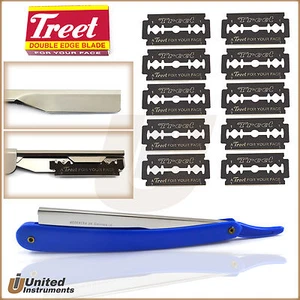 Profi Friseur Haar Rasierhobel blauer Griff Klappmesser mit 10 Klingen - Bild 1 von 7