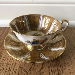 Tazza e piattino vintage Paragon frutta frutteto oro pesante bocca larga tazza da tè - Foto 1 di 15