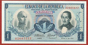 BANCO DE LA REPÚBLICA BOGOTÁ COLOMBIA 1. 5. 1 PESO ORO P-404e.1 CH CU 1970 - Imagen 1 de 2