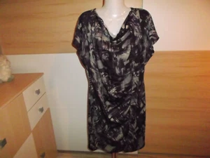 Kleid Rainbow in lila gemustert Gr. 44/46 gerafft Knöpfe Wasserfallkragen neu - Bild 1 von 5