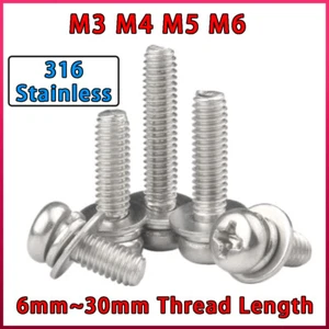 Phillips Screws Bolts with Washers Marine Grade Stainless Steel M3 M4 M5 M6 - Picture 1 of 29