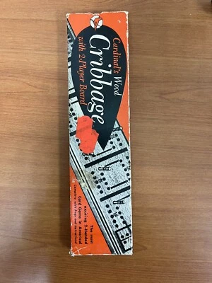 Vintage Cardinal's Wood Cribbage board 2 Player Original Box No.61 with 6 Pegs - Image 1 of 4