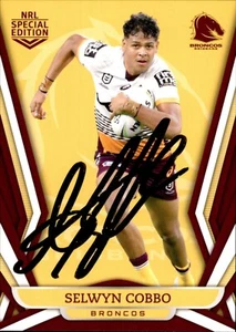 Signed 2023 Brisbane Broncos NRL TLA Traders Special Edition Card - Selwyn Cobbo - Imagen 1 de 3