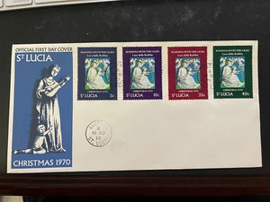 St. Lucia 286-289 FDC Christmas 1970 Cacheted Unaddressed Madonna with Lilies - Picture 1 of 2