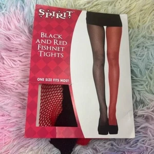 Spirit Halloween Grunge Two Toned Black and Red Fishnet Tights OS - Picture 1 of 5