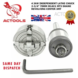 Unabhängiges Drehfutter 70 mm 4 Backen 2-3/4 Zoll M14X1 MT2 Schaft Drehzentrum MT2 UK - Bild 1 von 14