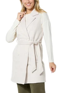 WynneCollection Women's Bonded Faux Suede Belted Vest Oyster - Picture 1 of 1