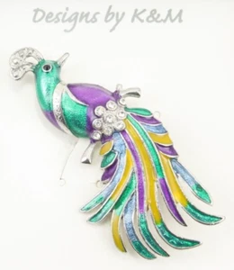 New Stunning Enamel Peacock Brooch Birds of Paradise Rhinestone Pin K & M - Picture 1 of 8