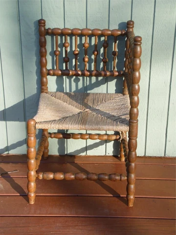 Antique Victorian Stick + Ball Corner Chair Coin de Feu Fireside Rush Seat Chair Cover