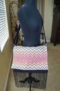 NEW Designer MinkPink Large Bohemian Fringe Messenger Shoulder Bag Anthropologie - Picture 1 of 9