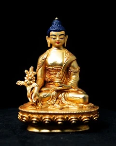 Estatua de cobre enchapada en oro tibetano cara señor medicina Buda escultura gratis - Imagen 1 de 4