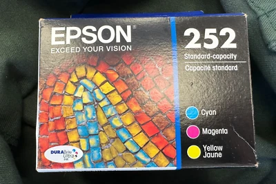 Epson 252 Printer (T252520-S) Tri-Color Three (3) Ink Sealed Cartridges Exp 2023 - Image 1 of 4