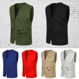 Men Multi Pocket Cargo Vest Waistcoat Fishing Travel Tools Work Clothes Tank Top - Picture 1 of 20