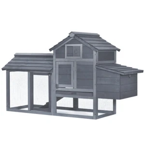 59" Wooden Chicken Coop Hen House Poultry Cage w 2 Doors, Nesting Box - Picture 1 of 10