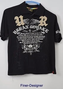 OLD SKOOL URBAN GRAPHIC BLACK WHITE POLO SHIRT Short slv distressed BOYS SZ 18 - Picture 1 of 6