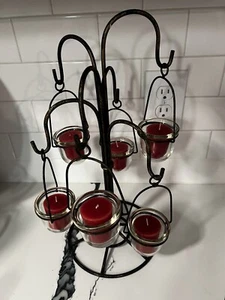Candelabro de vidrio votivo vintage años 80 - hierro forjado 2 niveles 6 - Imagen 1 de 7