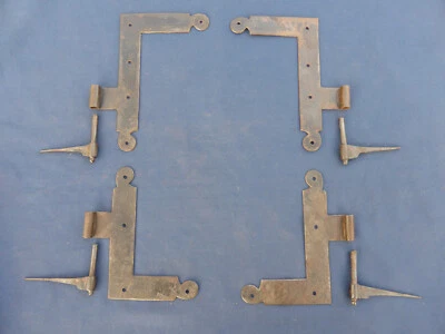 4 petites pentures d'équerre 4 gonds à planter fer forgé ancienne Portes placard - Photo 1/4