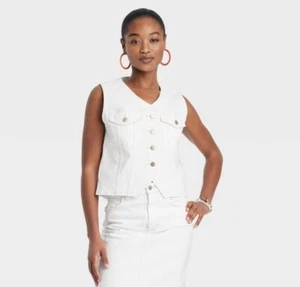 Universal Thread V-Neck Denim Vest Womens Small Pockets Distressed White - Picture 1 of 11