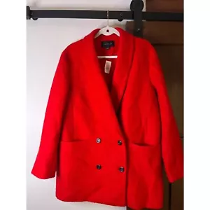 NWT Ann Taylor Candy Red Wool Blend Short Shawl Collar Cocoon Coat Size Large - Picture 1 of 14