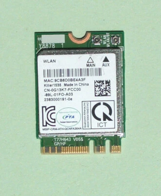 Qualcomm:QCNFA364A 802.11ac 867Mbps Bluetooth 4.1  0G13K7 Killer1535 AC1535 - Bild 1 von 2