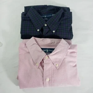 VTG 2 Ralph Lauren Shirts Mens Size 2XL Oxford Plaid Flesh Pony Preppy Old Money - Picture 1 of 15