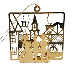 Vintage Brass Cut Christmas Ornament Carolers 3D Victorian Musicians Gold Finish - Picture 1 of 4