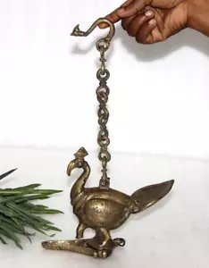 Antik Messing Vogel Stil Aufhängen Diya Öl Licht Lampe Original Alt Fein Gravur - Bild 1 von 10