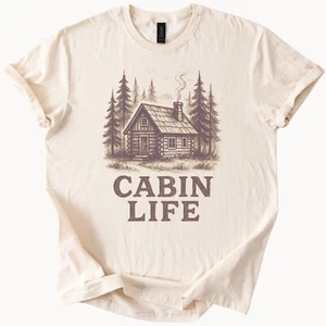 Cabin Life Tee Log Cabin Shirt Mountain Camping Top - Picture 1 of 6