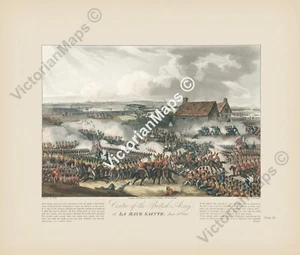 antique bird's-eye view print Waterloo Battle Centre of British Army art poster - Picture 1 of 6