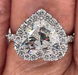 GIA shy 4.0ctw HEART Shaped Diamond Halo Estate Vintage Engagement Platinum Ring - Picture 1 of 13