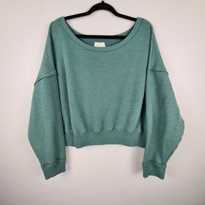 American Eagle Women's Forever Slouchy Cropped Crew Neck Sweatshirt M Teal - Picture 1 of 8