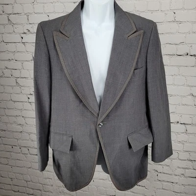 VTG Mike Martin Grey 1 Button Peak Western Vented Tuxedo Sport Coat Size 40S - Image 1 of 4
