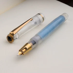 Pluma Estilográfica 1950 DILOT Rayas Azules Cuerpo Celuloide Plumín Intercambiable - Imagen 1 de 7