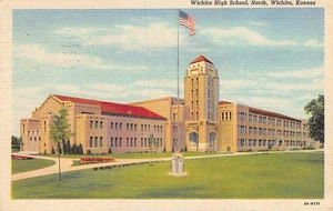 Postcard KS: High School, Wichita, Kansas, Linen Posted 1948 - Picture 1 of 2