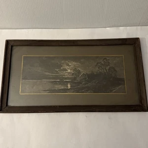 Vintage Framed Rural Landscape Print Monochrome 21.5”x11.5” - Picture 1 of 9