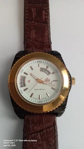 Orologio Promado Royal Collection Day Date lunetta tono oro cinturino marrone - Foto 1 di 5