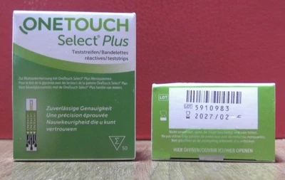 100 Blutzucker Teststreifen ONE TOUCH Select Plus MHD 02/2027. - Bild 1 von 3