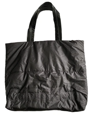 Calvin Klein Black Tote Bag W Logo & Gray Interior – 17.5"x13.5" – PU Lined - Image 1 of 4