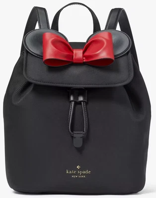 Mochila Kate Spade Disney Minnie Mouse 3D Solapa Negra Nylon KG589 NUEVA CON ETIQUETAS $399 Arco Foto 1 de 4