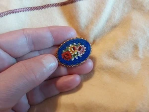 ANTIQUE MOSAIC FLORAL Millefiori ITALIAN VENICE BEADED PIN BROOCH - Picture 1 of 7