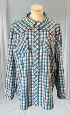 Camisa a Cuadros Bit And Bridle Azul Occidental Mujer 2X Rosa Perla Broches a Presiones Nueva con Etiquetas Foto 1 de 4