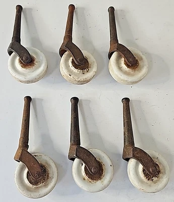Antique Porcelain Furniture Roller Casters with Cast Iron Shafts Set of 6 - Image 1 of 4