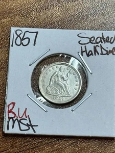 1857 Seated Liberty Half Dime Nice BU Uncirculated MS++ U.S. Type Coin (Raw15768 - Picture 1 of 2