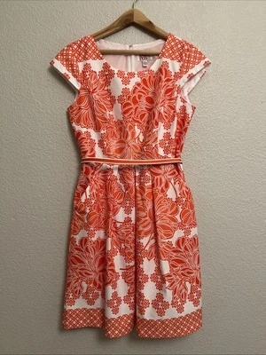 NEW R&K Dress Spring Summer Easter Orange White Floral Knee Length Classic Sz 6 - Image 1 of 4
