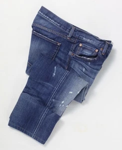 Uniqlo Destroyed Distressed Cropped Japanese Kaihara  Denim Slim Fit Jeans 35x26 - Picture 1 of 24