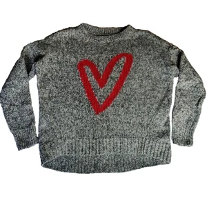 Suéter Loft Corazón Para Mujer Gris jaspeado Pullover Cuello Redondo Acogedor Lindo Vacaciones - Imagen 1 de 20