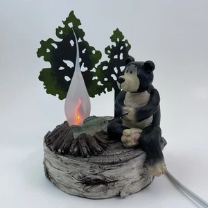 Black Bear Flickering Flame Campfire Night Light Tabletop Bedside Rustic Cabin - Picture 1 of 12